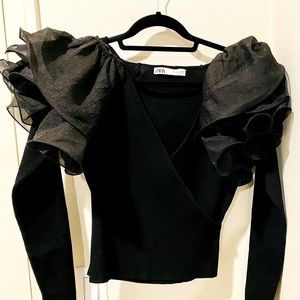 Zara oversized layered ruffle sleeve top. Never worn.